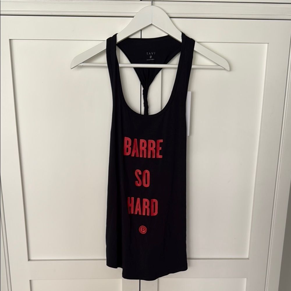 Pure Barre x Tavi Twisted Racerback XS – “Barre So Hard” Black Tank